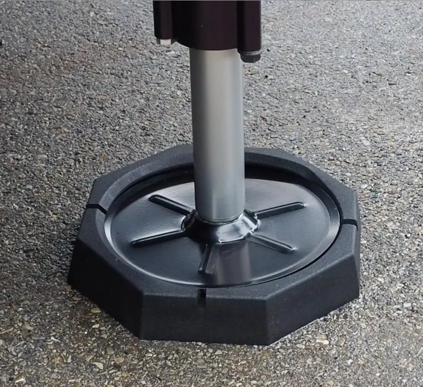 A SnapPad fitted around the metal foot of a leveling jack